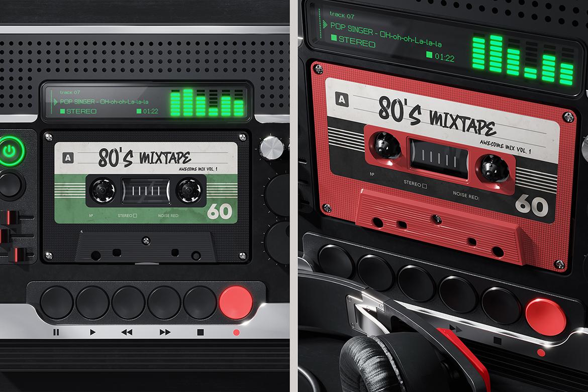 Retro Tape Cassette in the Futuristic Audio Player Mockup