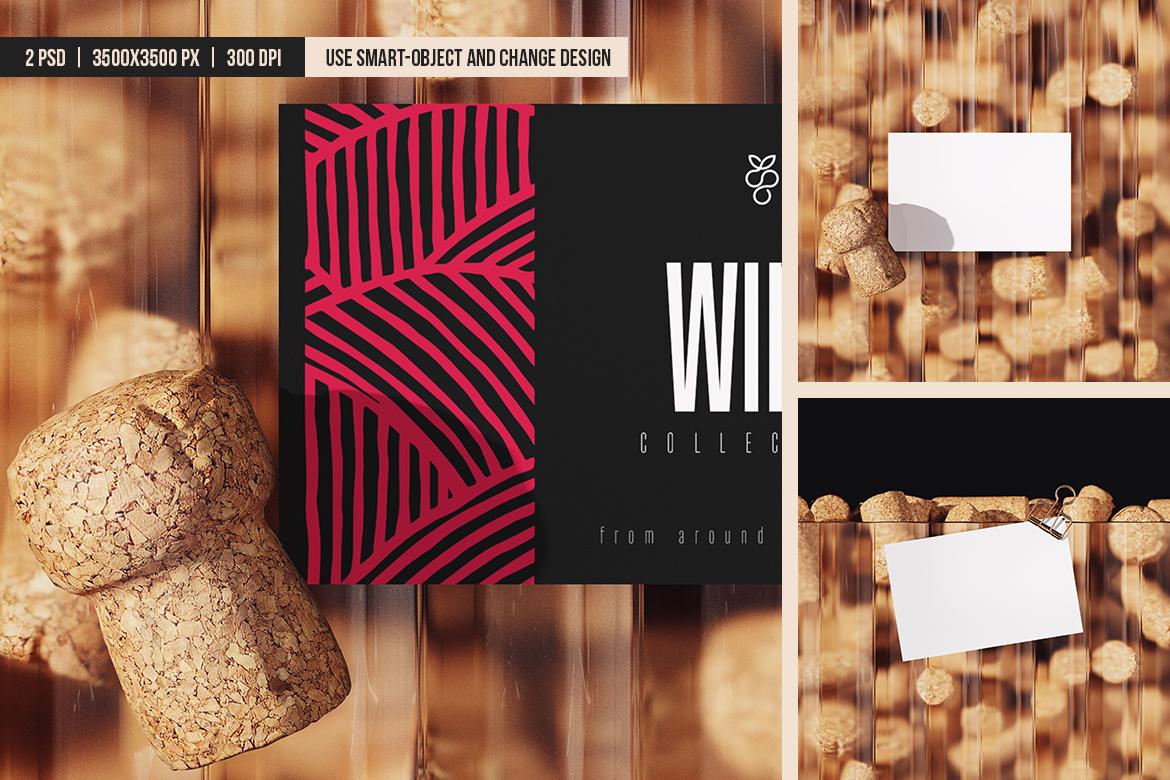 Branded Card on Frosted Glass with Wine Corks Mockup