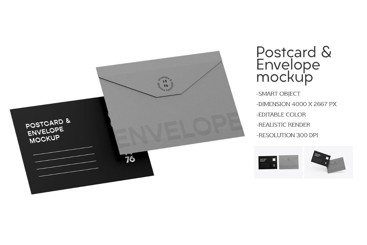 Postcard with Envelope Mockup