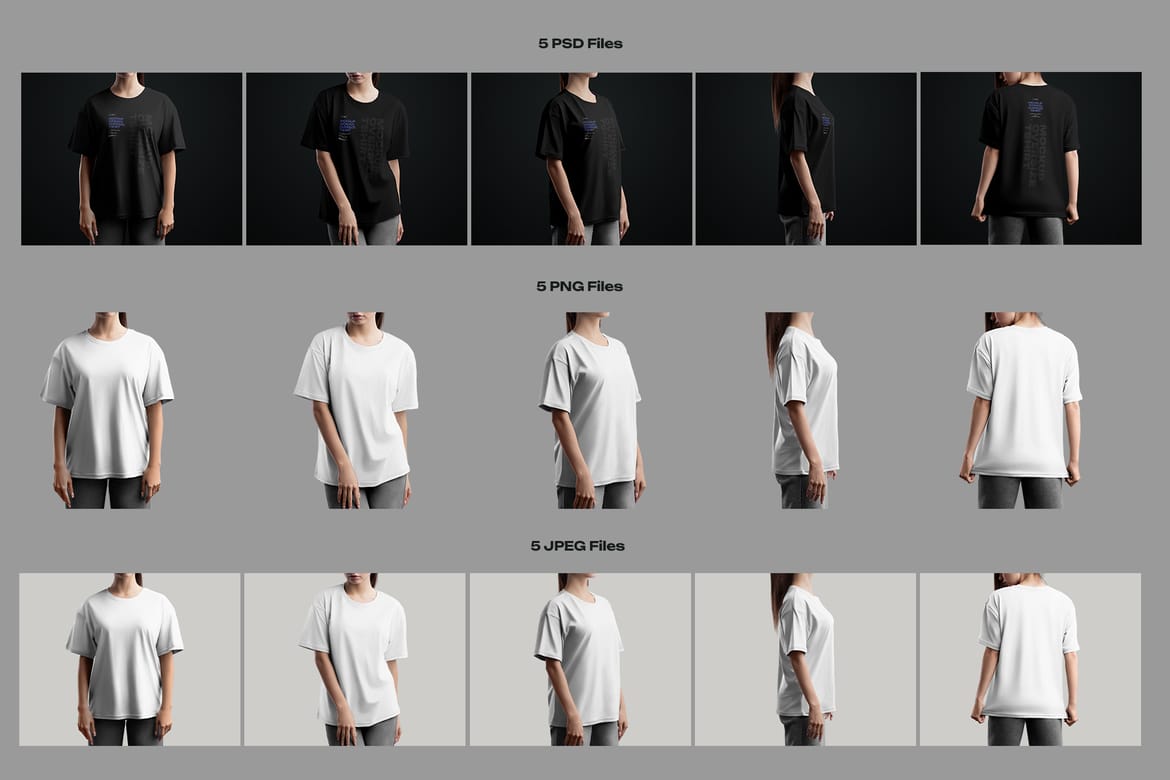 5 Mockups Woman Oversize T-Shirt