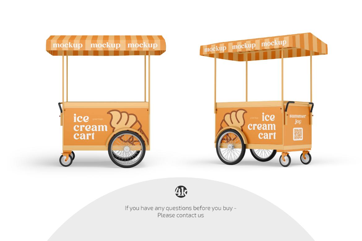 Ice Cream Cart with Umbrella Mockup Set