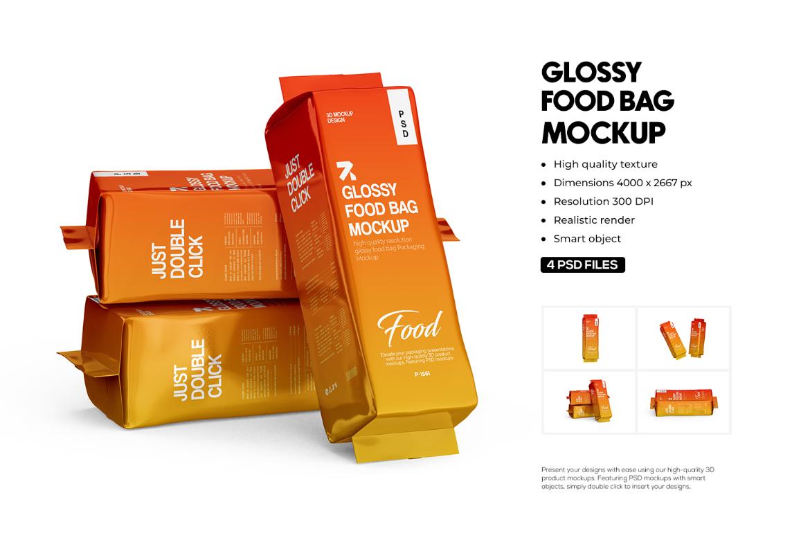 Glossy Food Bag Mockup