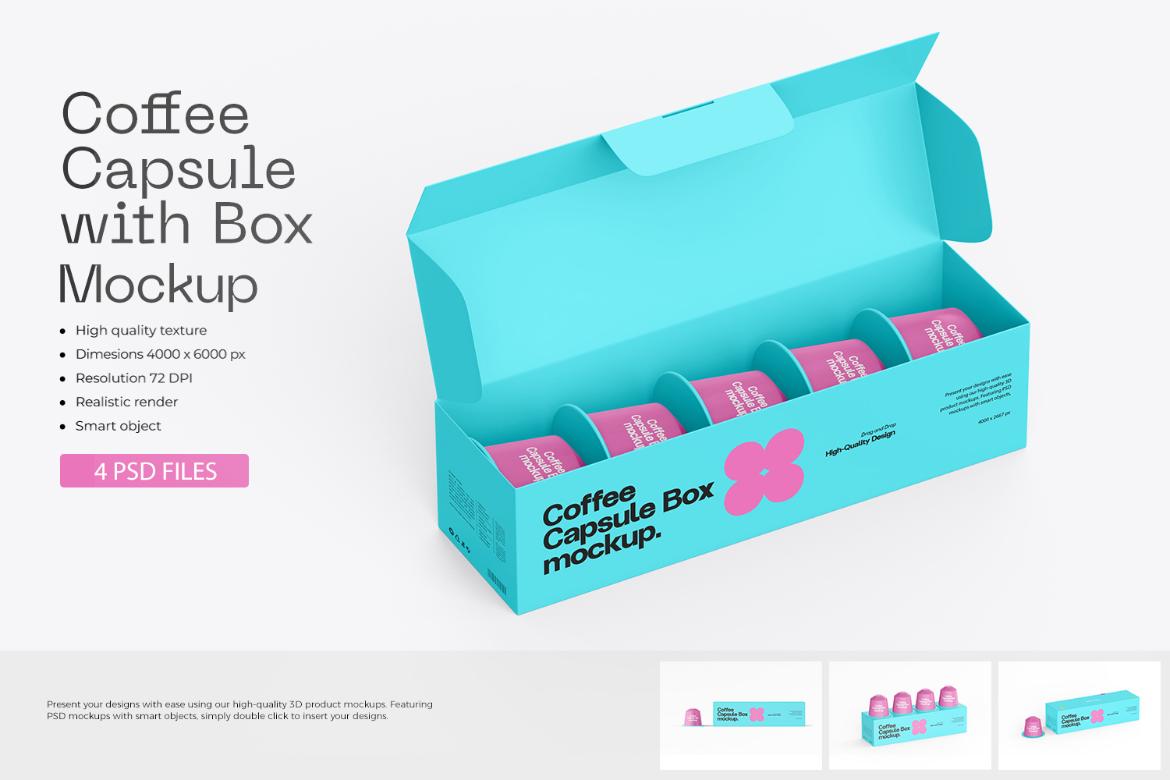 Coffee Capsule with Box Mockup