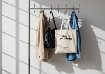 Tote Shopping Square Bag Hang with Clothes Mockup