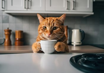 Cat Drinking Coffee Cup Mockup