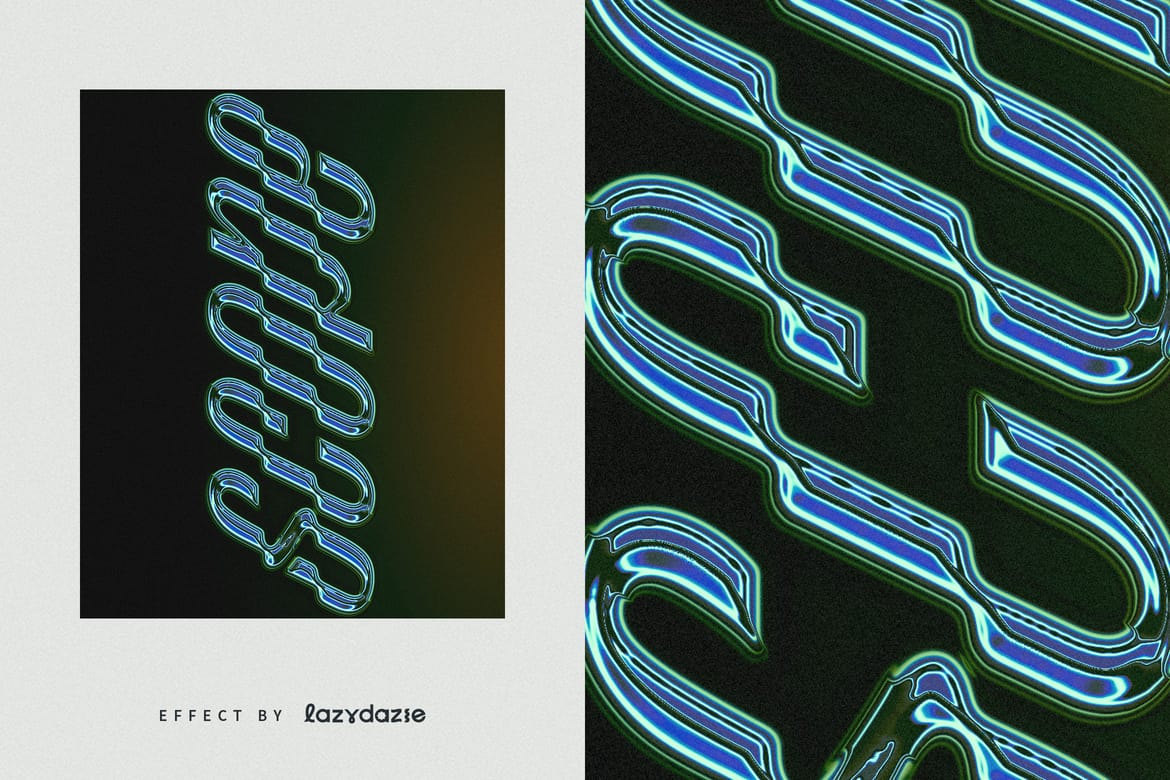 Blue and Green Chrome Text Effect Mockup