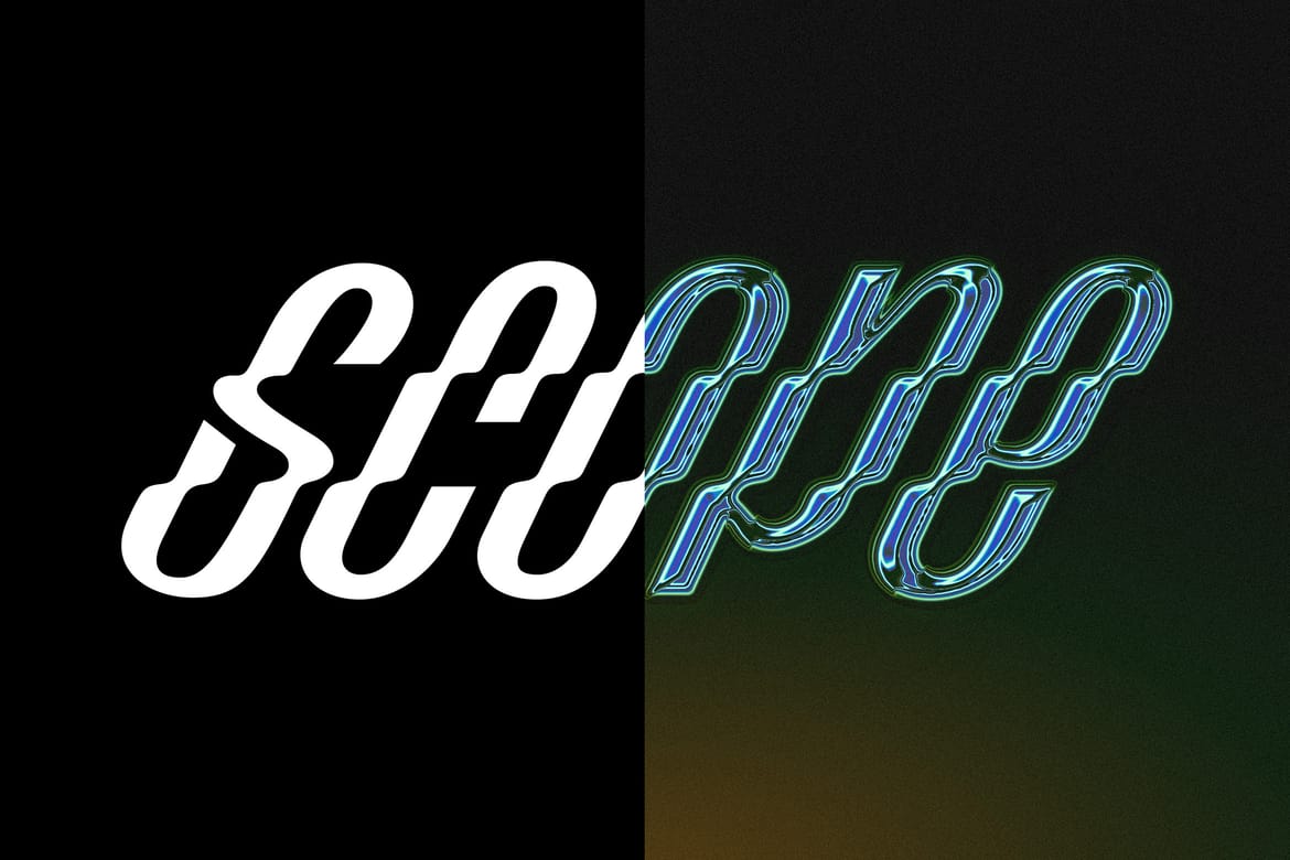Blue and Green Chrome Text Effect Mockup