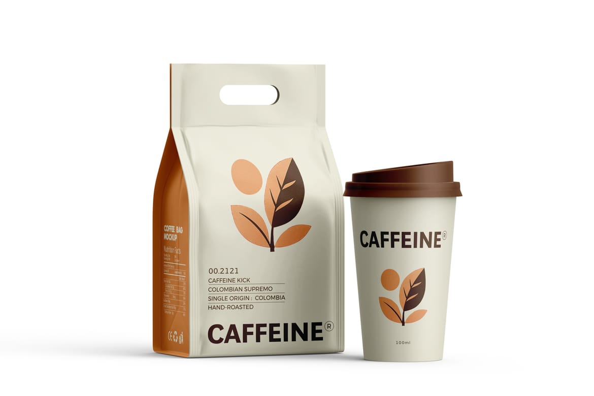 Coffee Bag With Cup Mockup