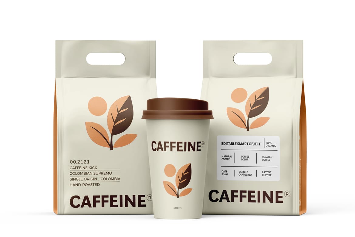 Coffee Bag With Cup Mockup
