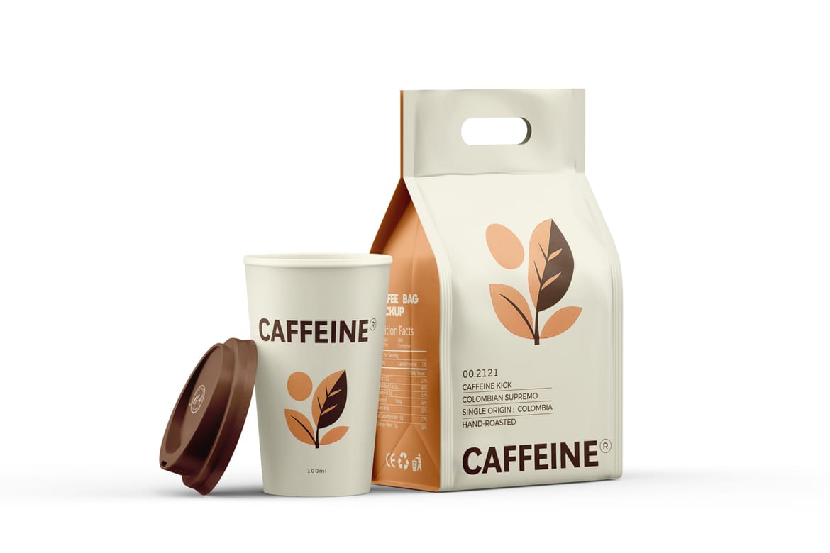 Coffee Bag With Cup Mockup
