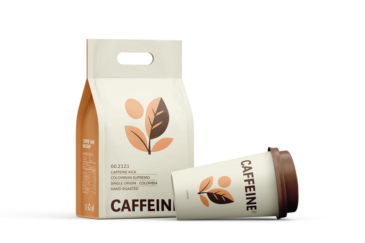 Coffee Bag With Cup Mockup