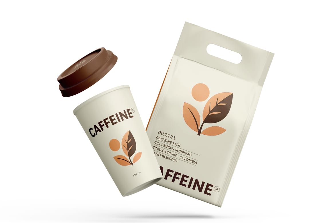 Coffee Bag With Cup Mockup
