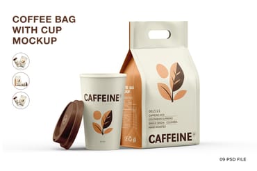 Coffee Bag With Cup Mockup