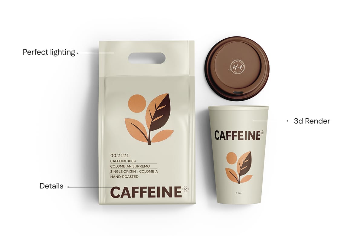 Coffee Bag With Cup Mockup