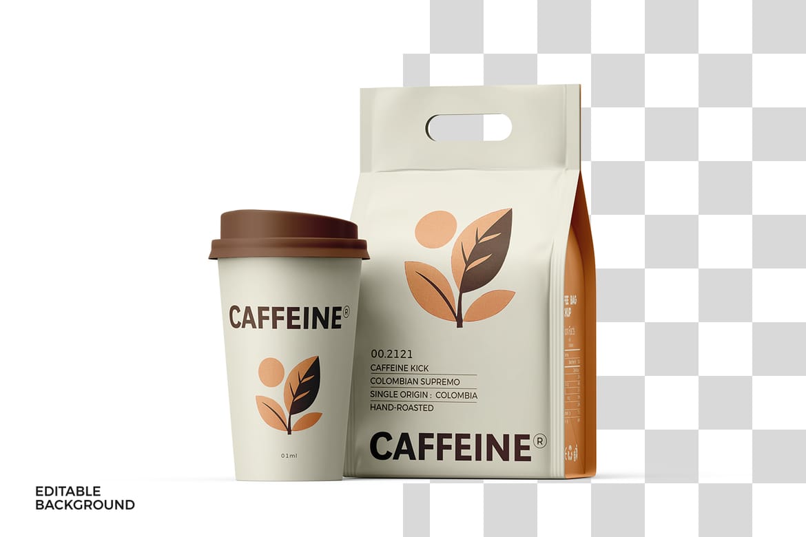 Coffee Bag With Cup Mockup