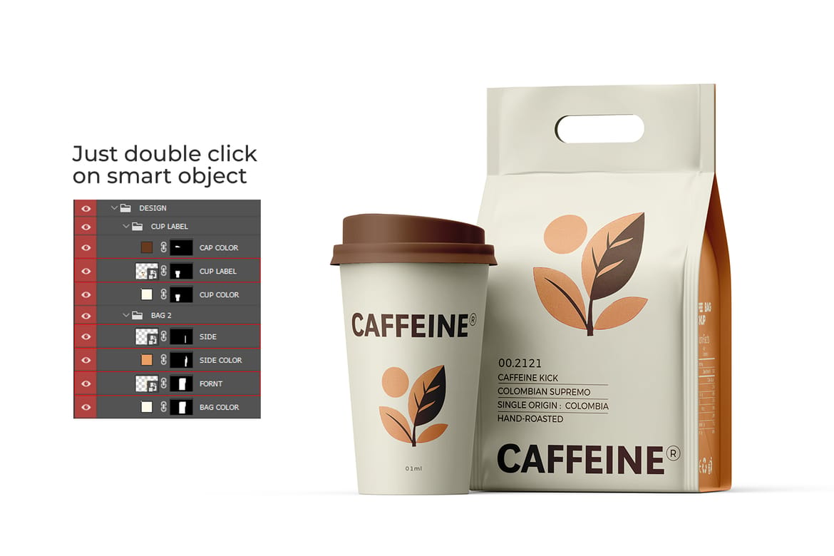 Coffee Bag With Cup Mockup
