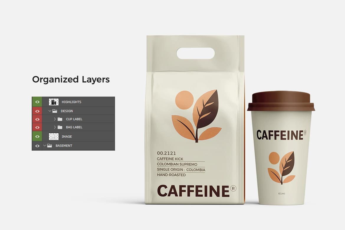 Coffee Bag With Cup Mockup