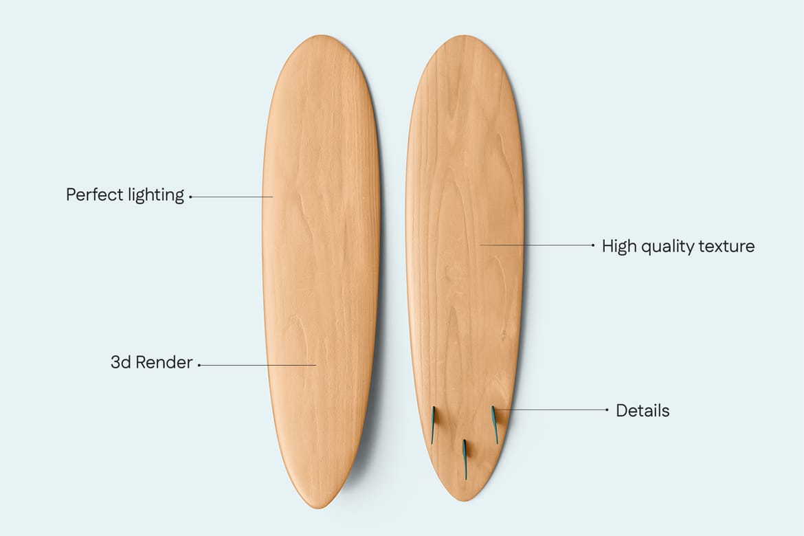 Wooden Surfboard Mockup