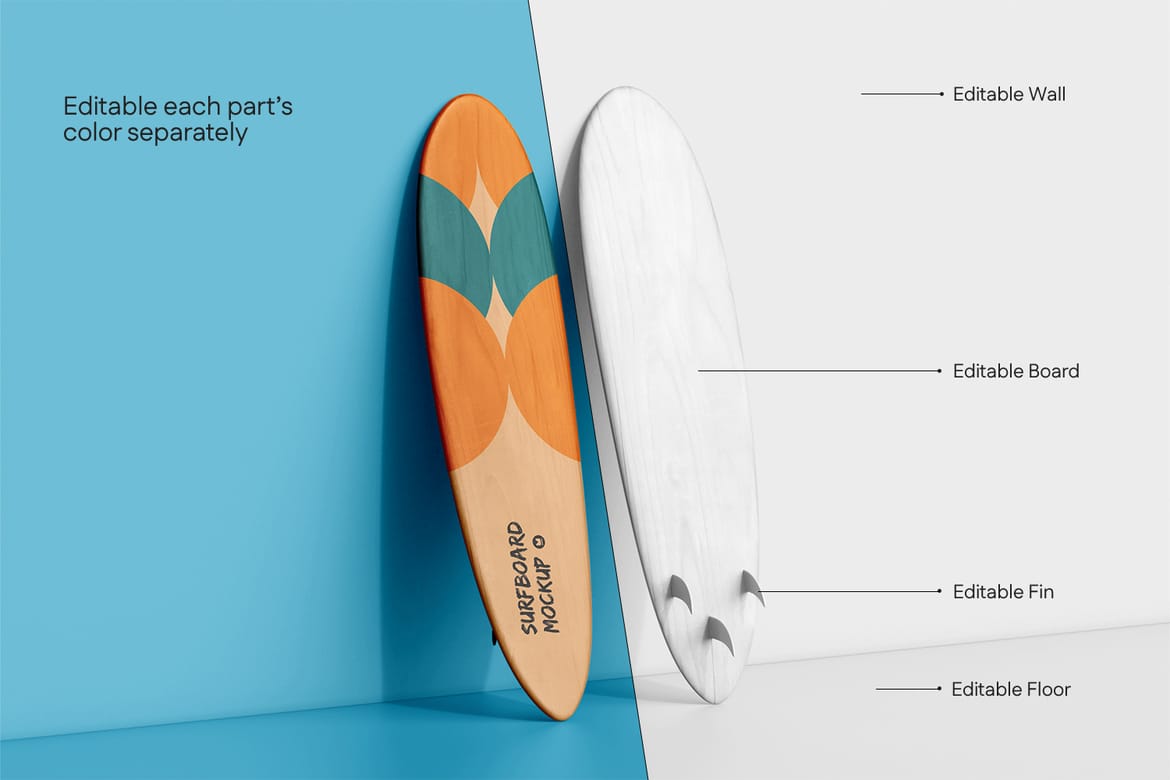 Wooden Surfboard Mockup