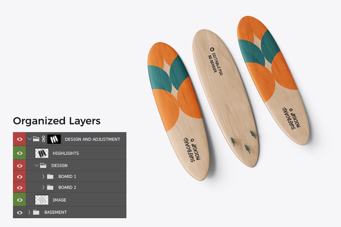 Wooden Surfboard Mockup