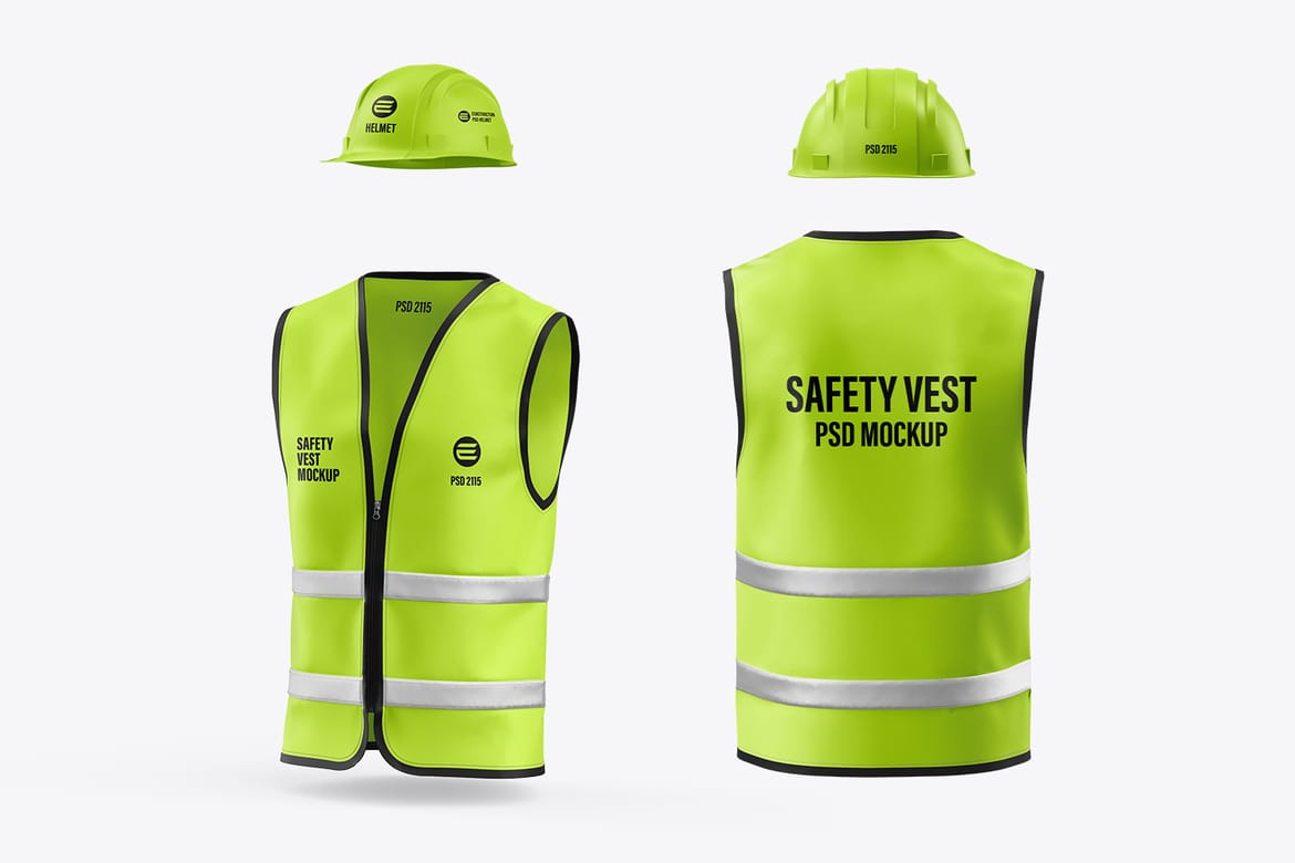 Construction Safety Vest with Helmet Mockup