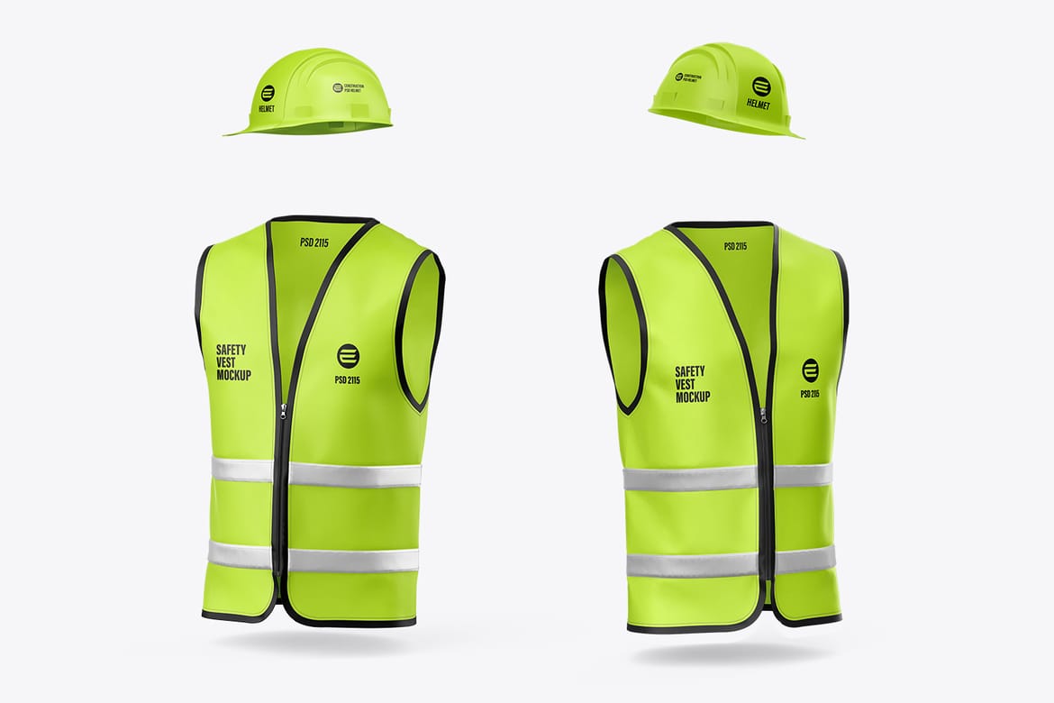 Construction Safety Vest with Helmet Mockup