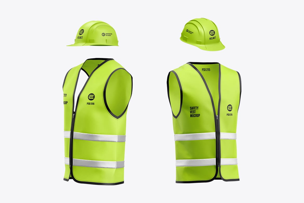 Construction Safety Vest with Helmet Mockup