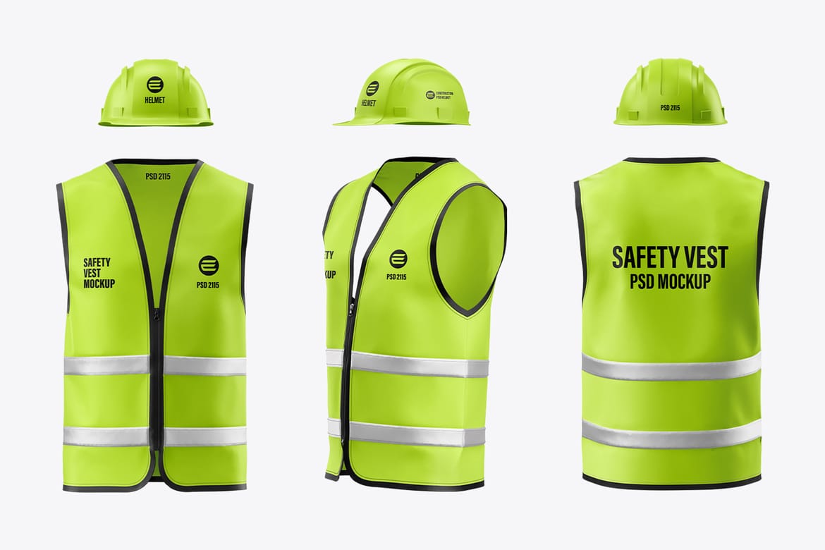 Construction Safety Vest with Helmet Mockup