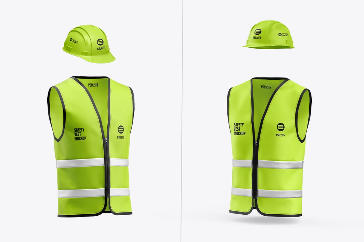 Construction Safety Vest with Helmet Mockup