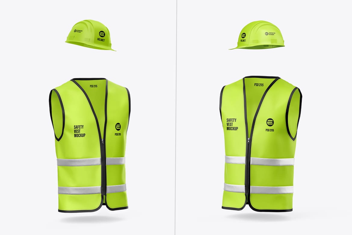 Construction Safety Vest with Helmet Mockup