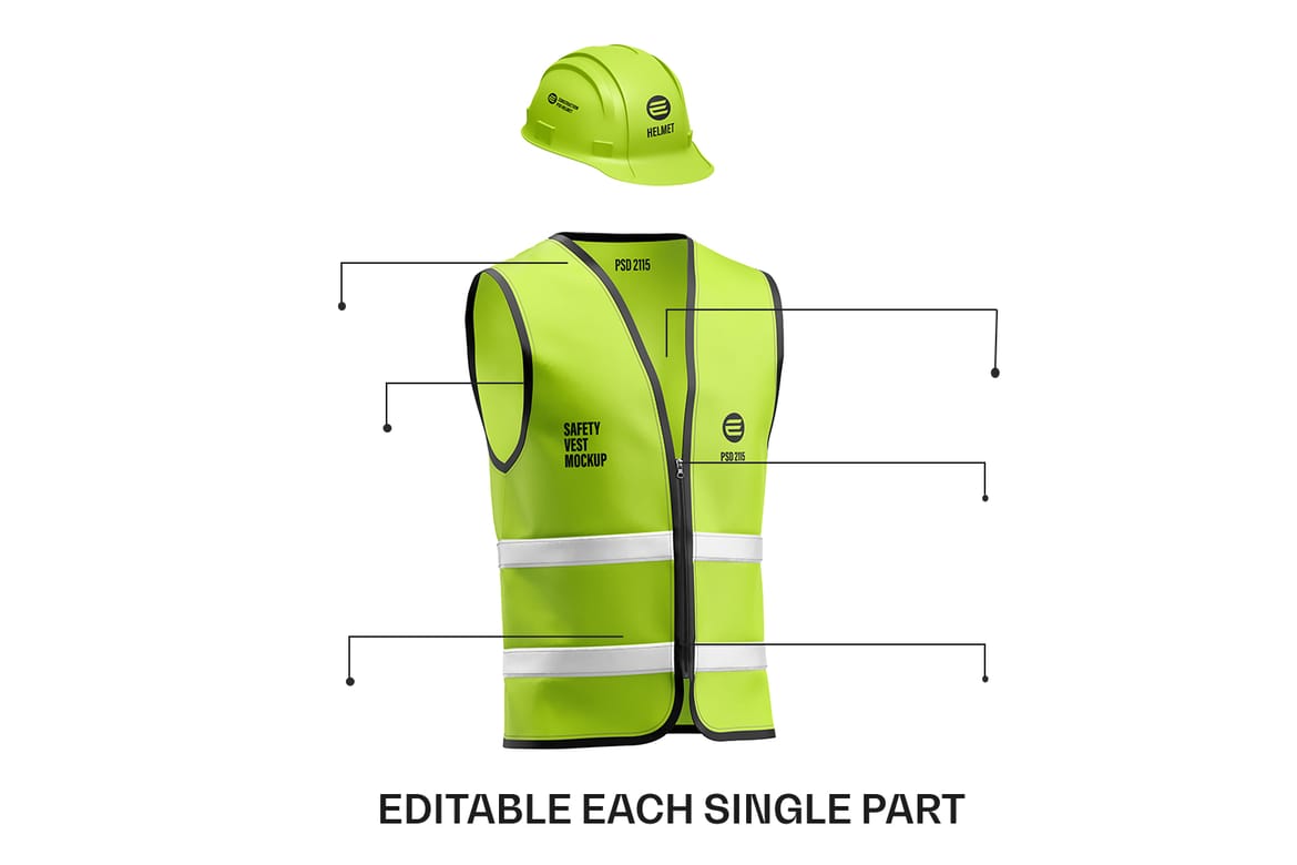 Construction Safety Vest with Helmet Mockup