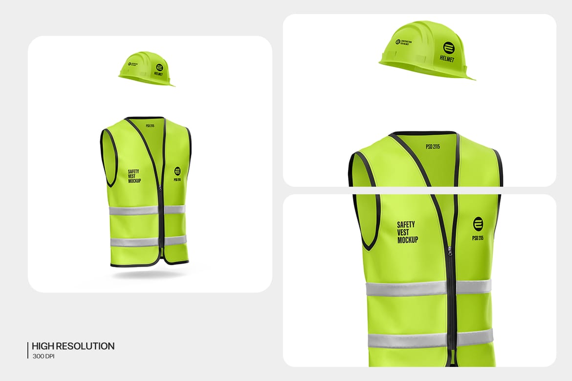 Construction Safety Vest with Helmet Mockup