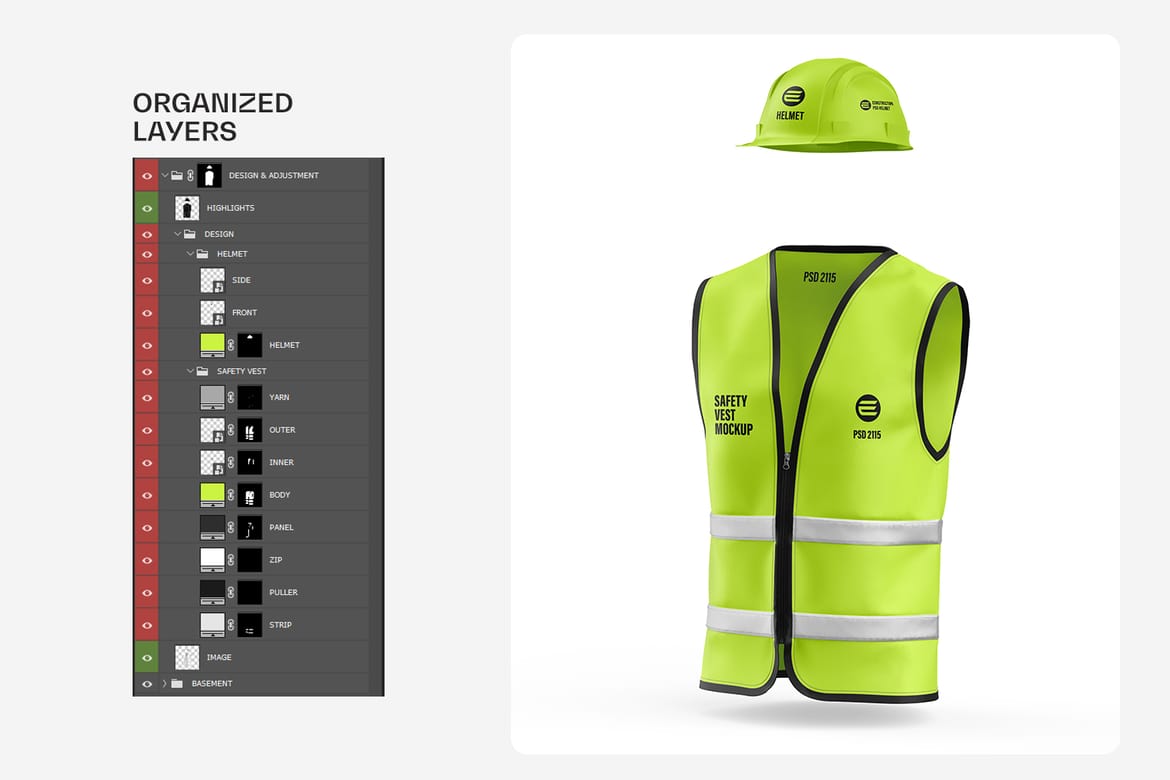Construction Safety Vest with Helmet Mockup