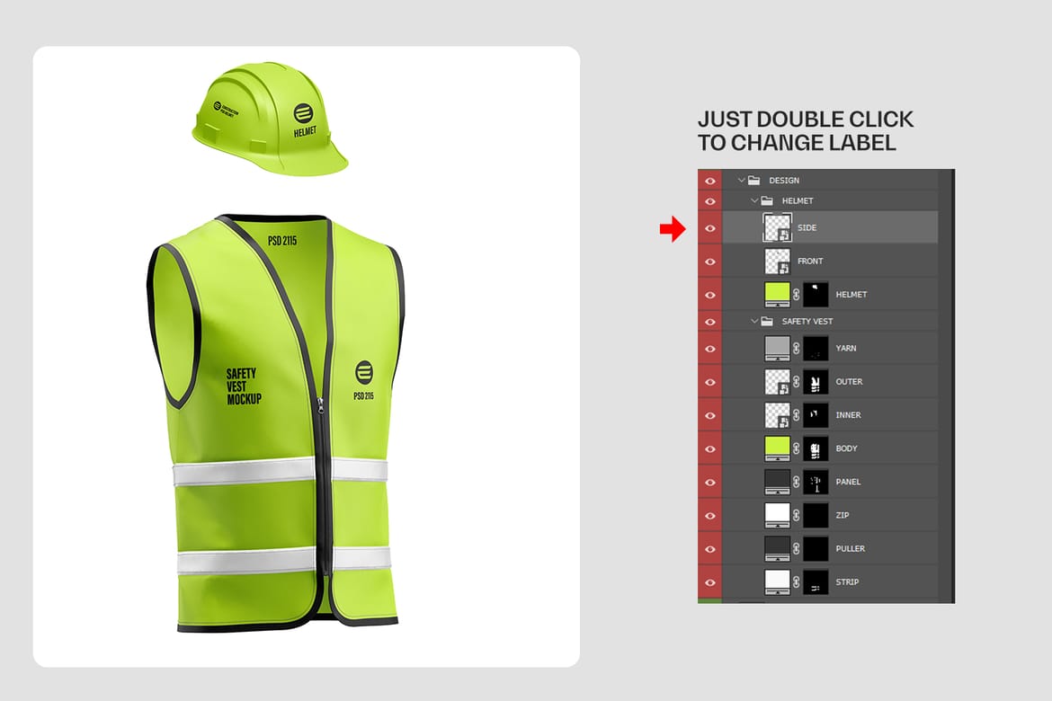 Construction Safety Vest with Helmet Mockup