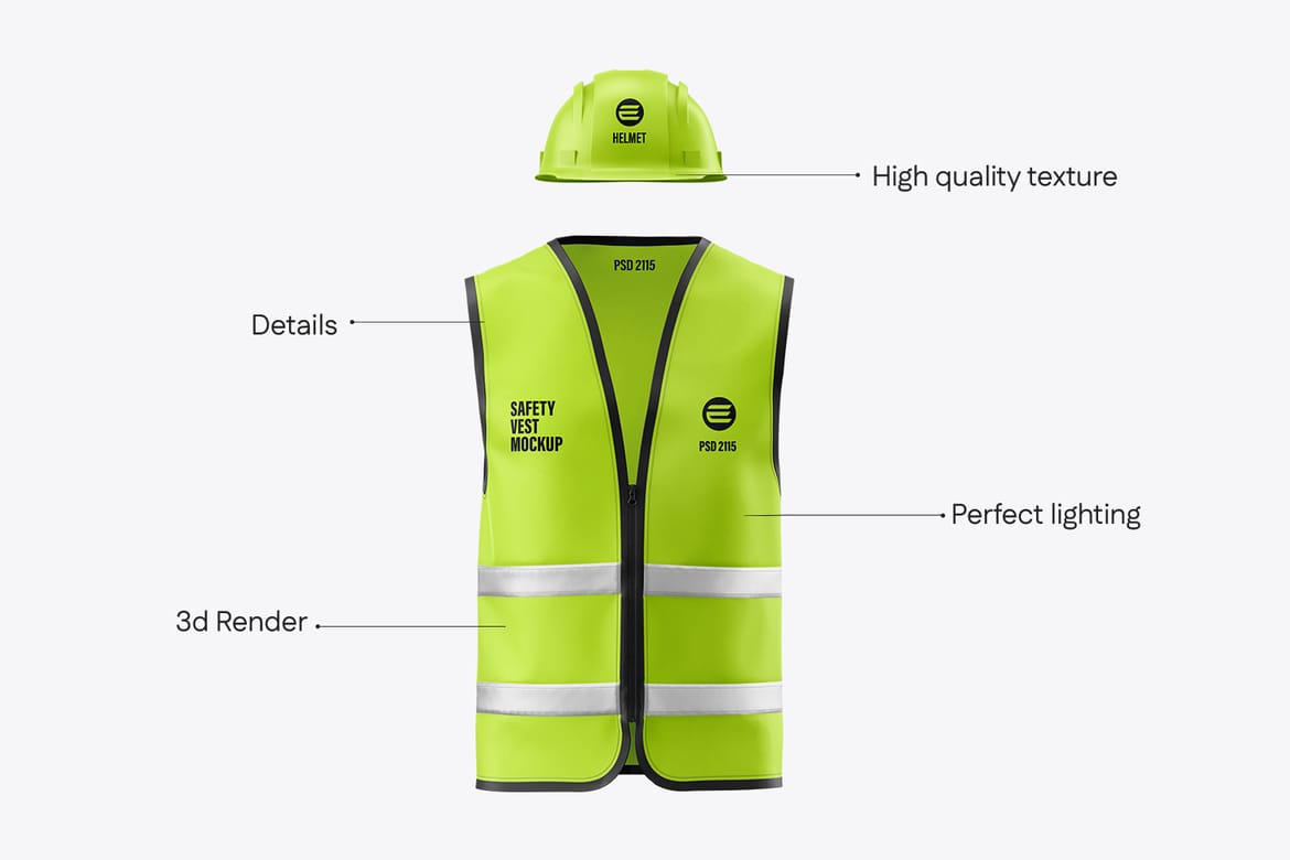 Construction Safety Vest with Helmet Mockup