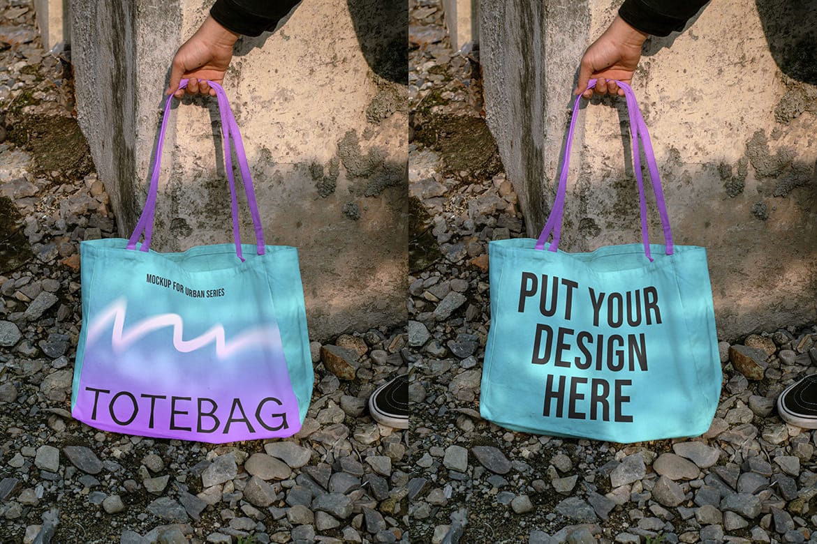 Realistic Scene Tote Bag Mockup - VOL