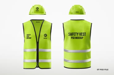 Construction Safety Vest with Helmet Mockup