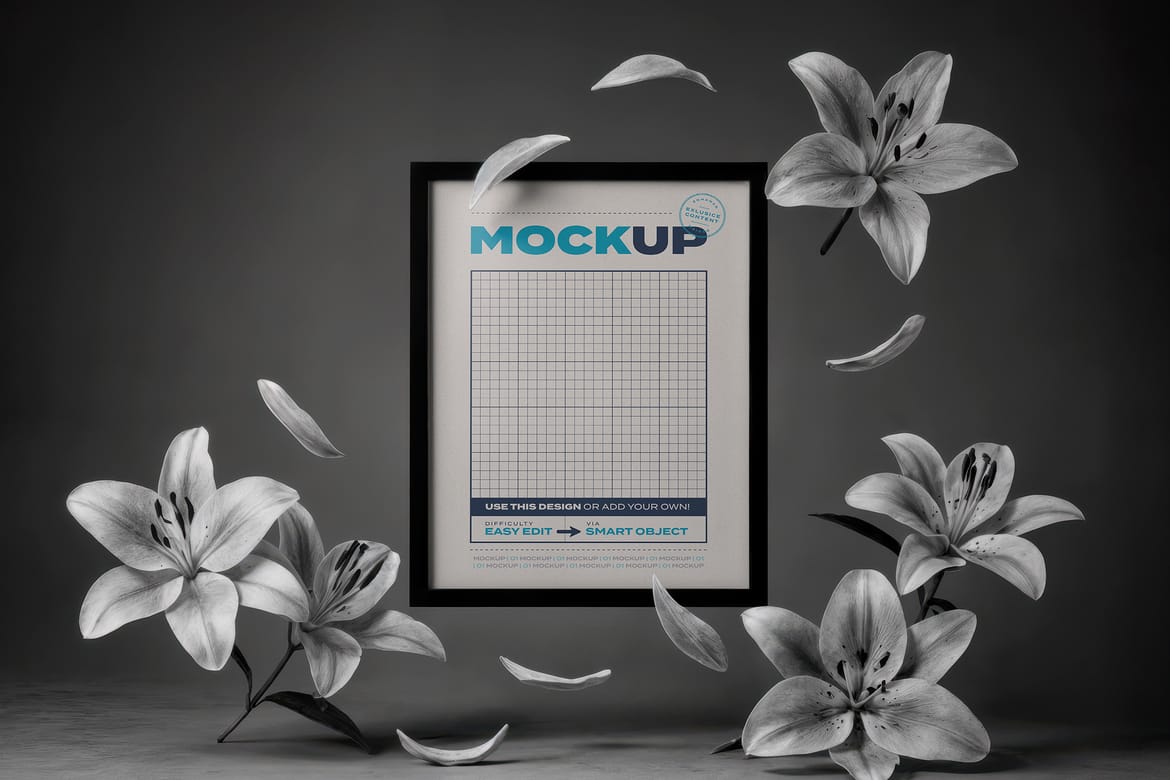 Pages and Cards with Flowers Mockups