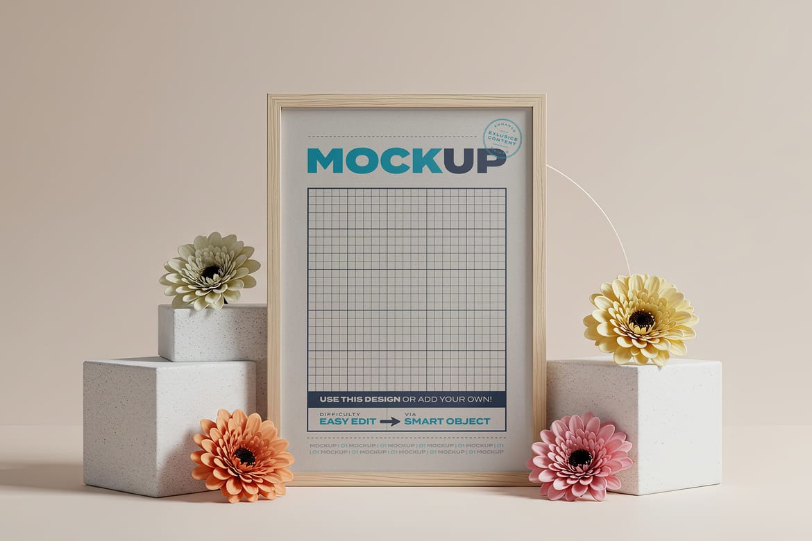 Pages and Cards with Flowers Mockups