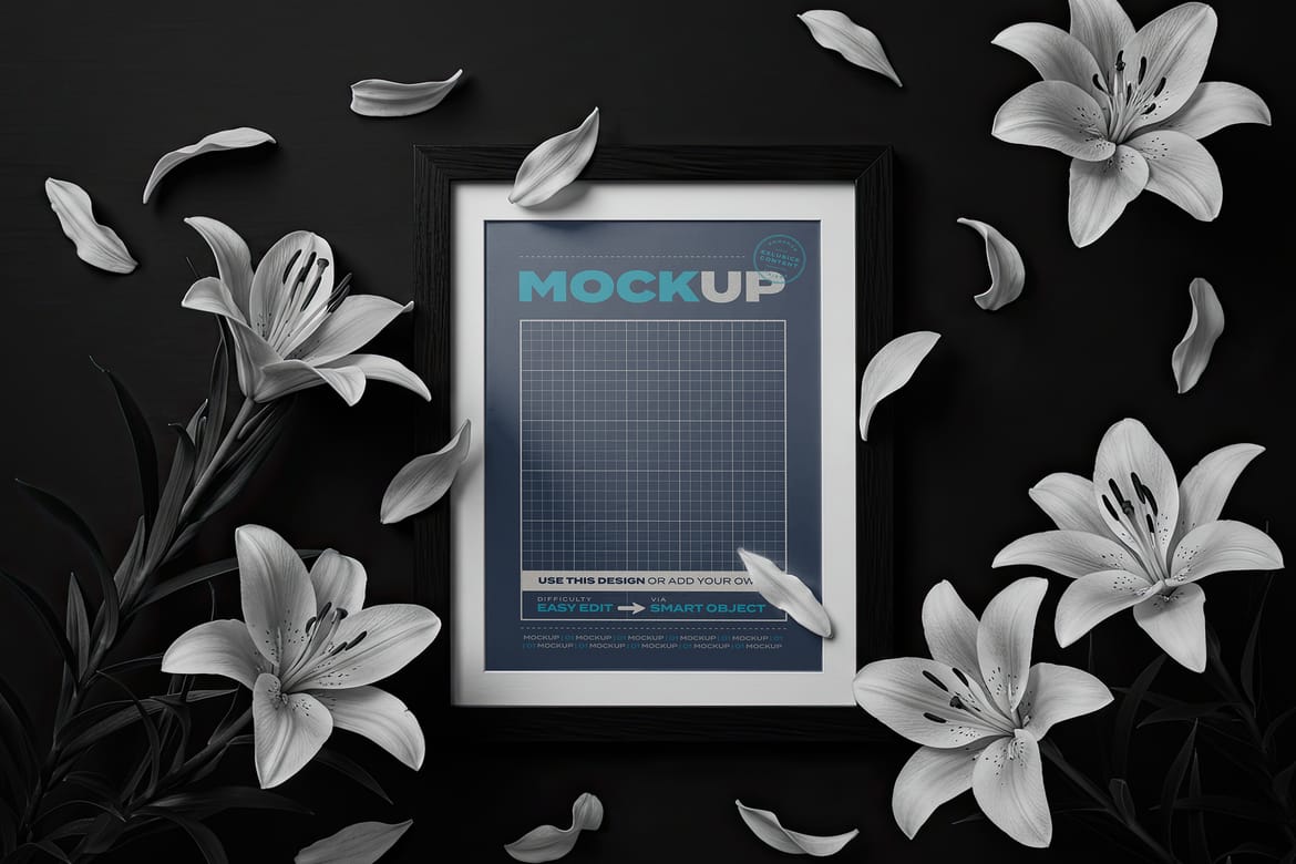 Pages and Cards with Flowers Mockups