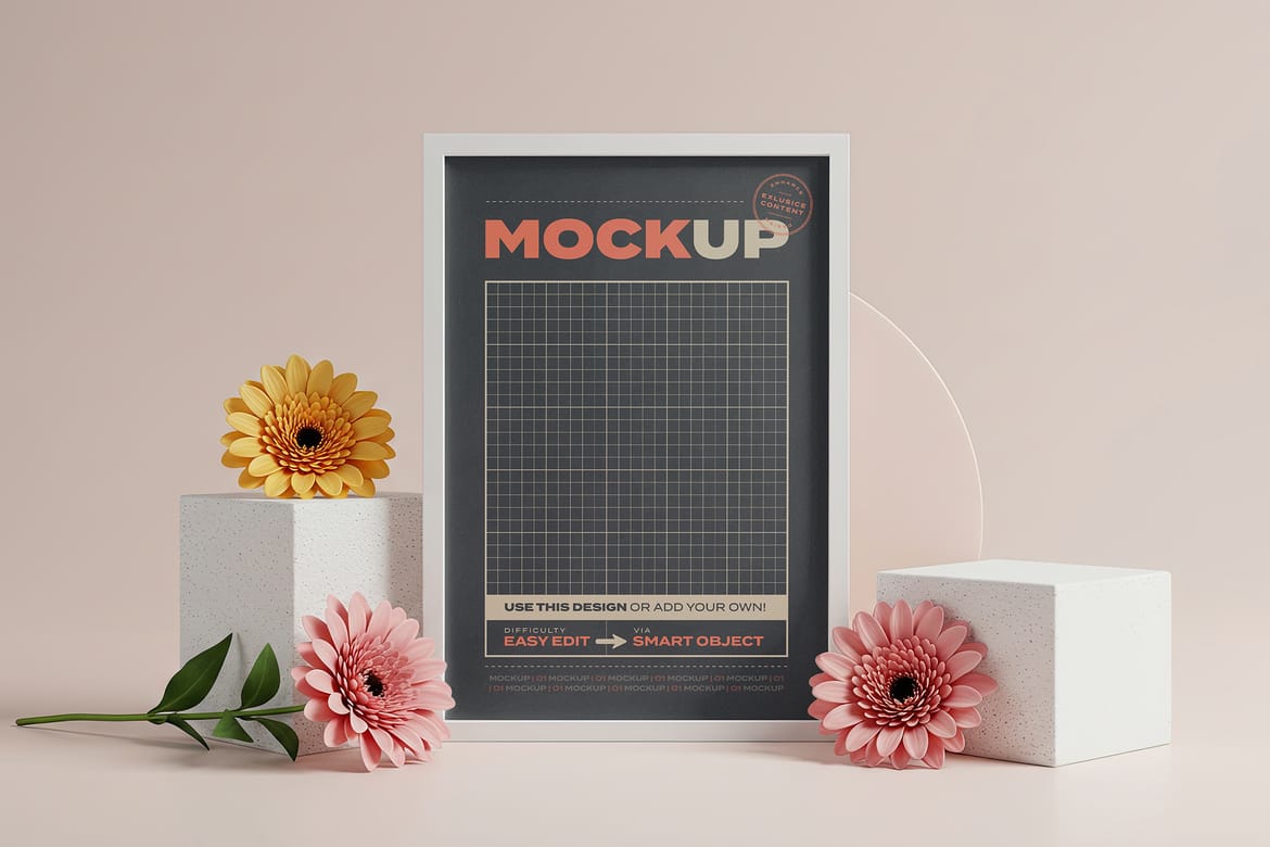 Pages and Cards with Flowers Mockups