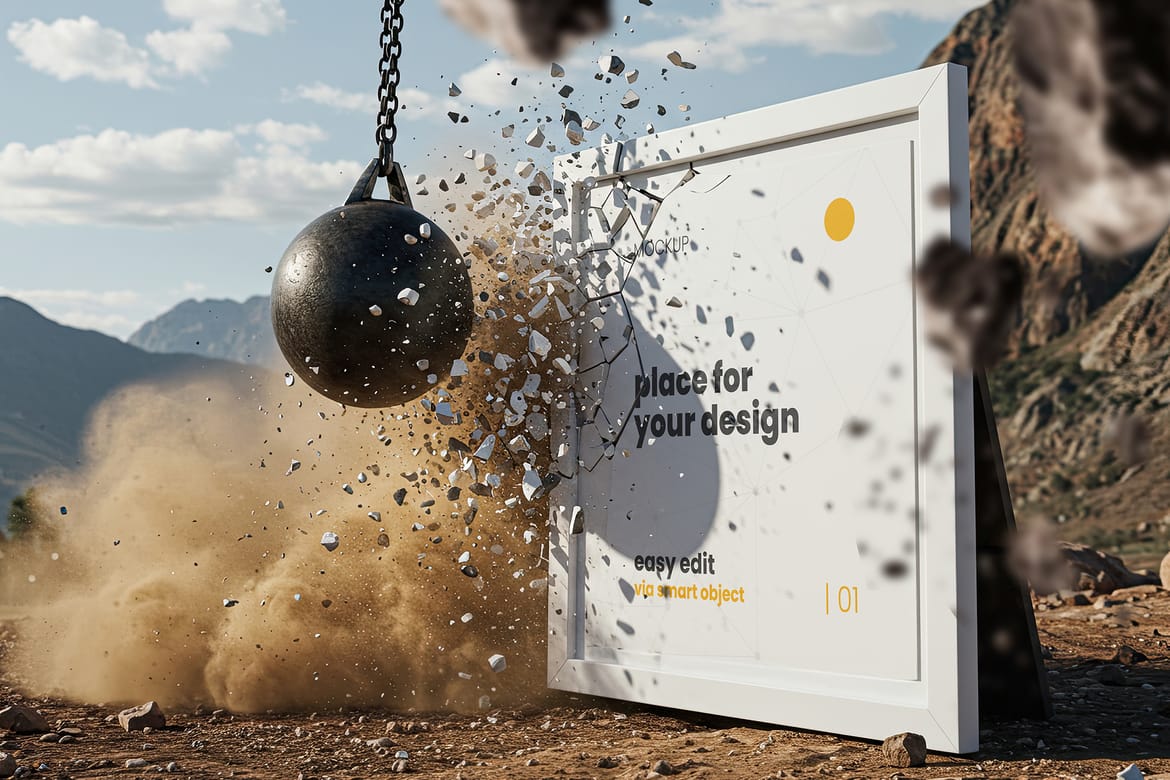 Demolition Wrecking Ball Poster Mockups
