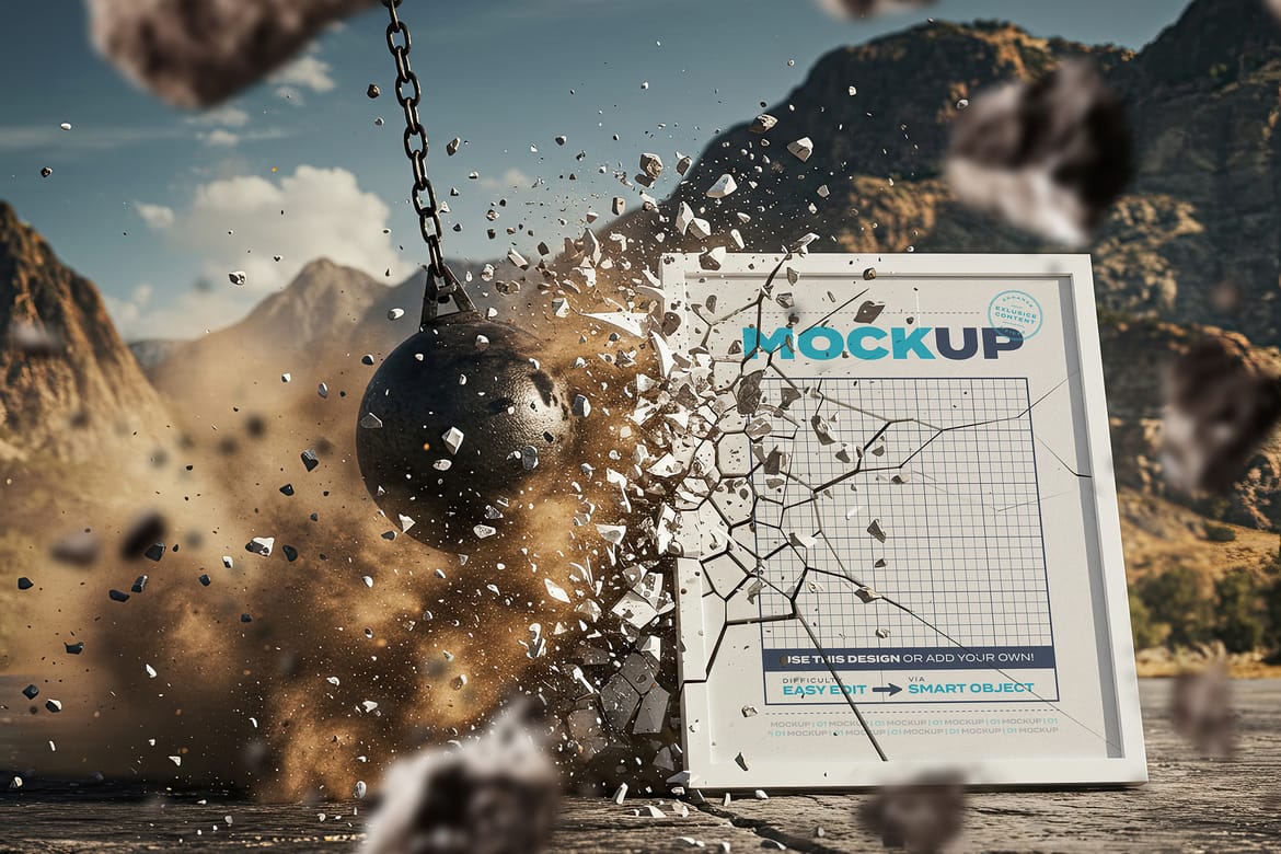 Demolition Wrecking Ball Poster Mockups