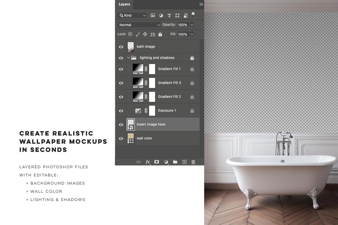 Vintage Bathroom Tub Wall Mockup | Paris Home No 1