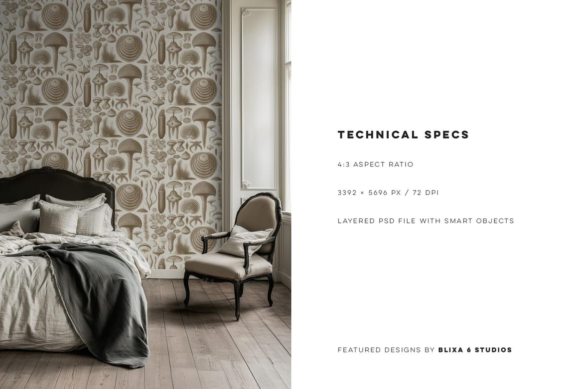 Rustic Danish Bedroom Mockup | Vintage Home No. 1