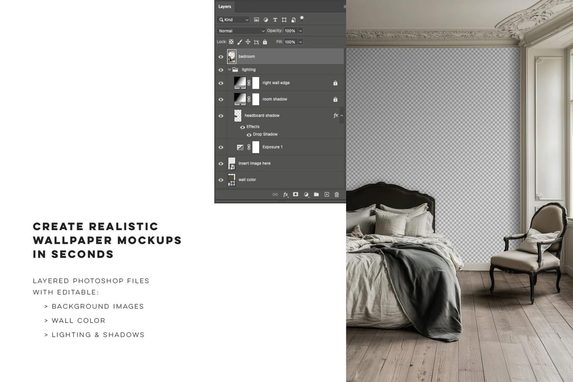 Rustic Danish Bedroom Mockup | Vintage Home No. 1