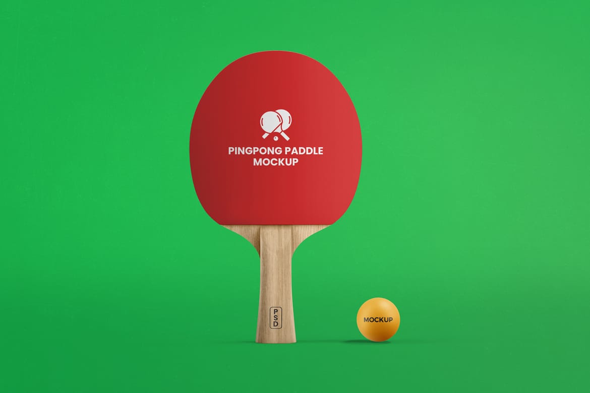 Wooden Ping Pong Paddle Mockup with Ball