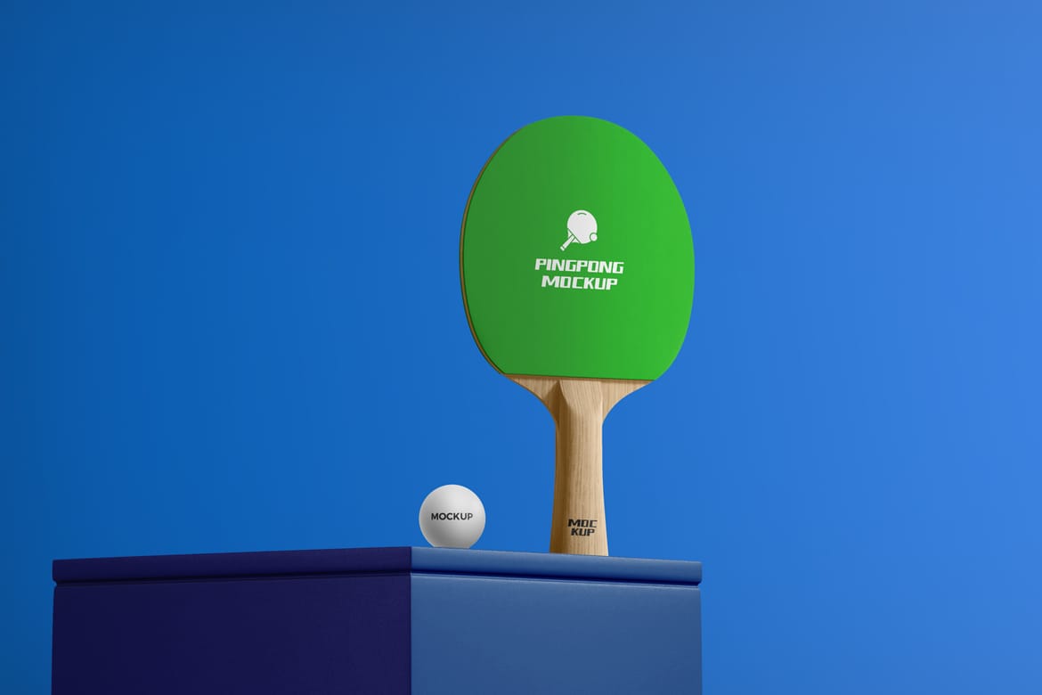 Wooden Ping Pong Paddle Mockup with Ball