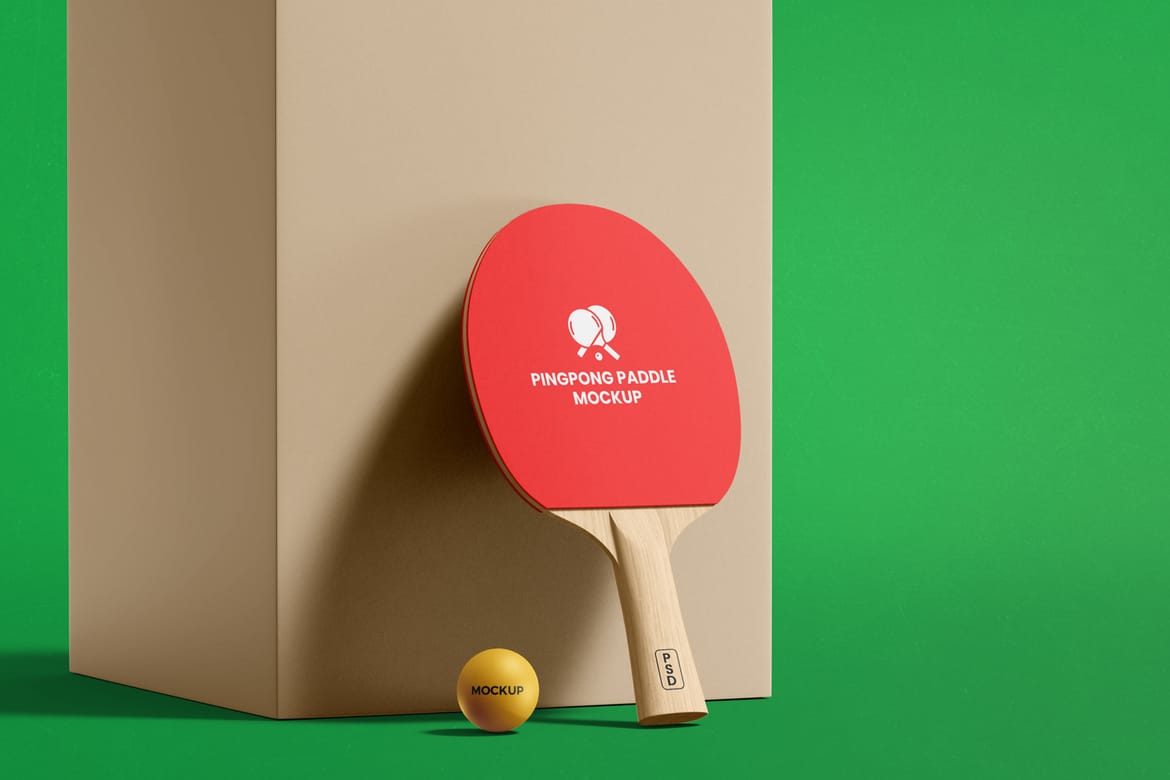 Wooden Ping Pong Paddle Mockup with Ball