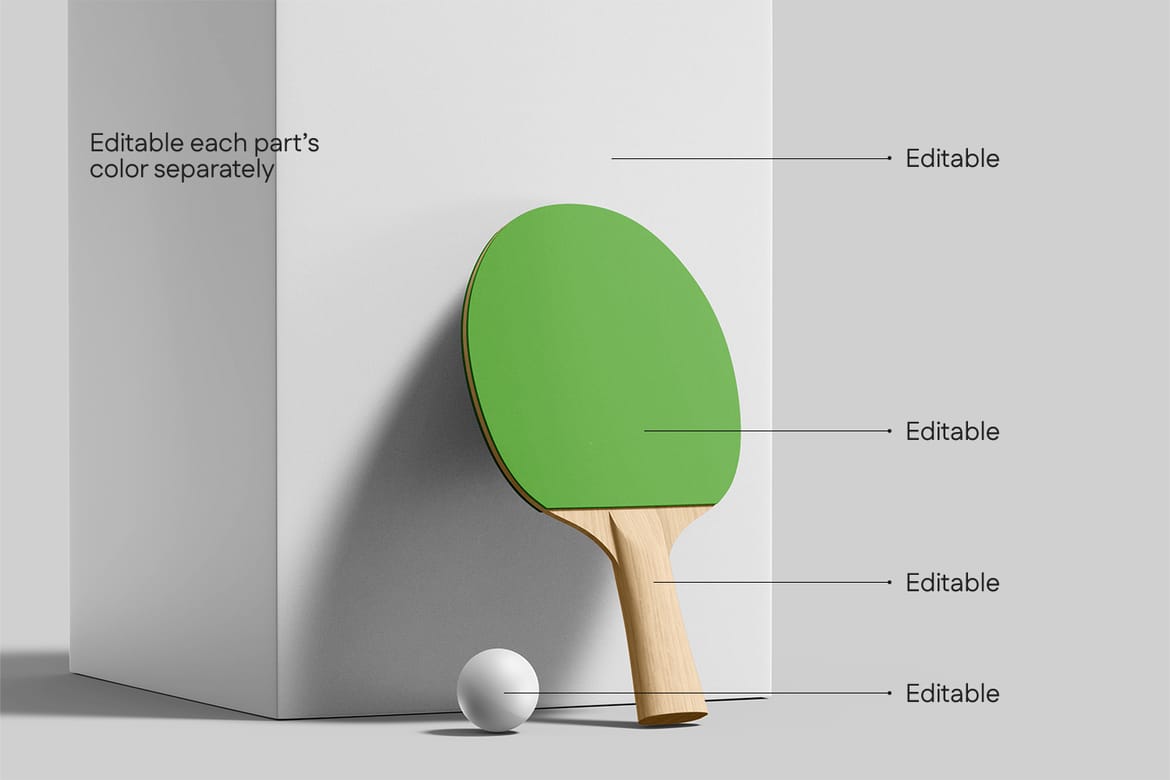 Wooden Ping Pong Paddle Mockup with Ball